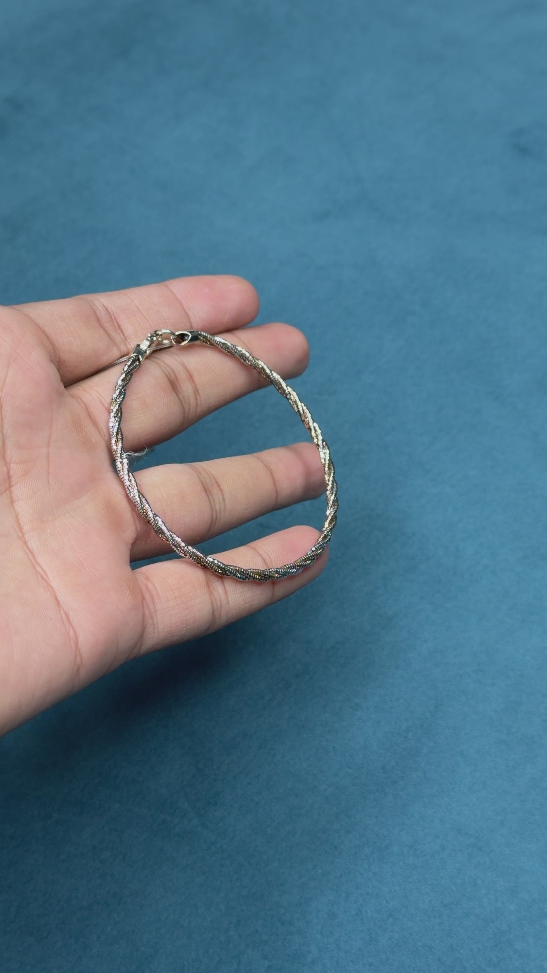 Tri-Color Braided Link Bracelet 925 Sterling Silver
