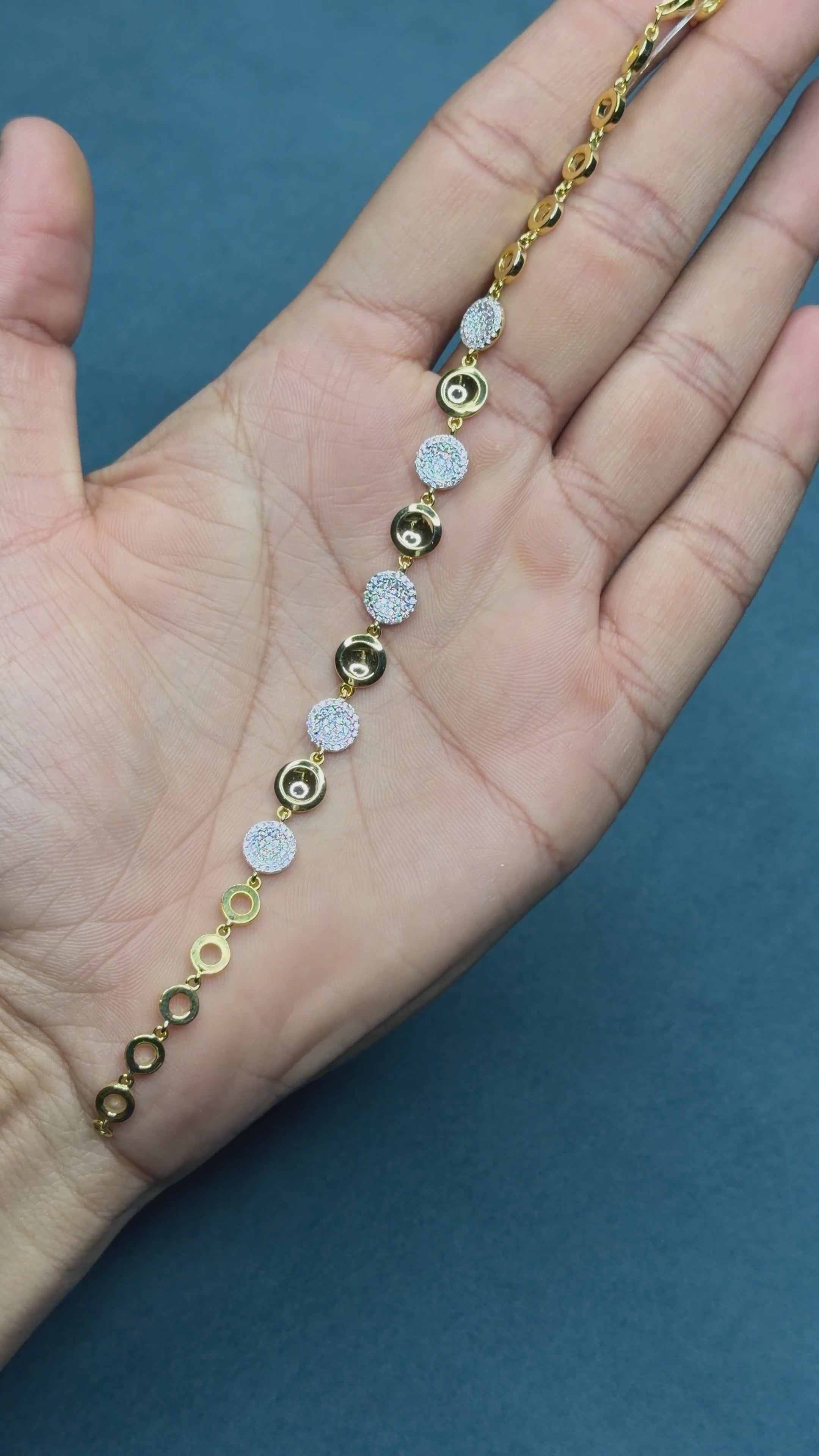 Gold Finish Disc & Pavé Crystal Bracelet in 925 Sterling Silver