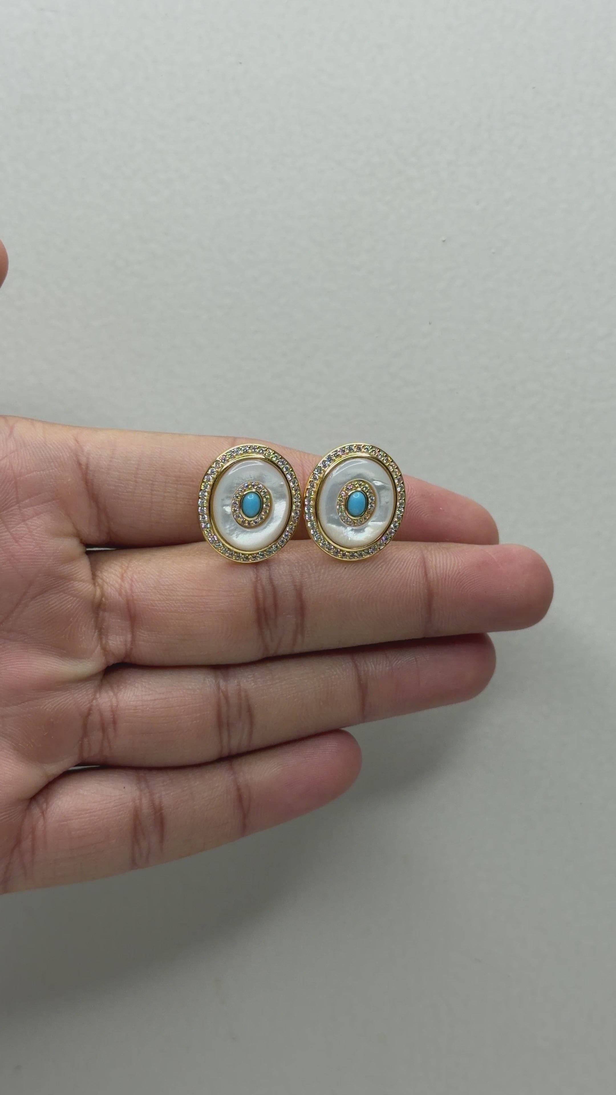 Turquoise & Mother of Pearl Halo Stud Earrings