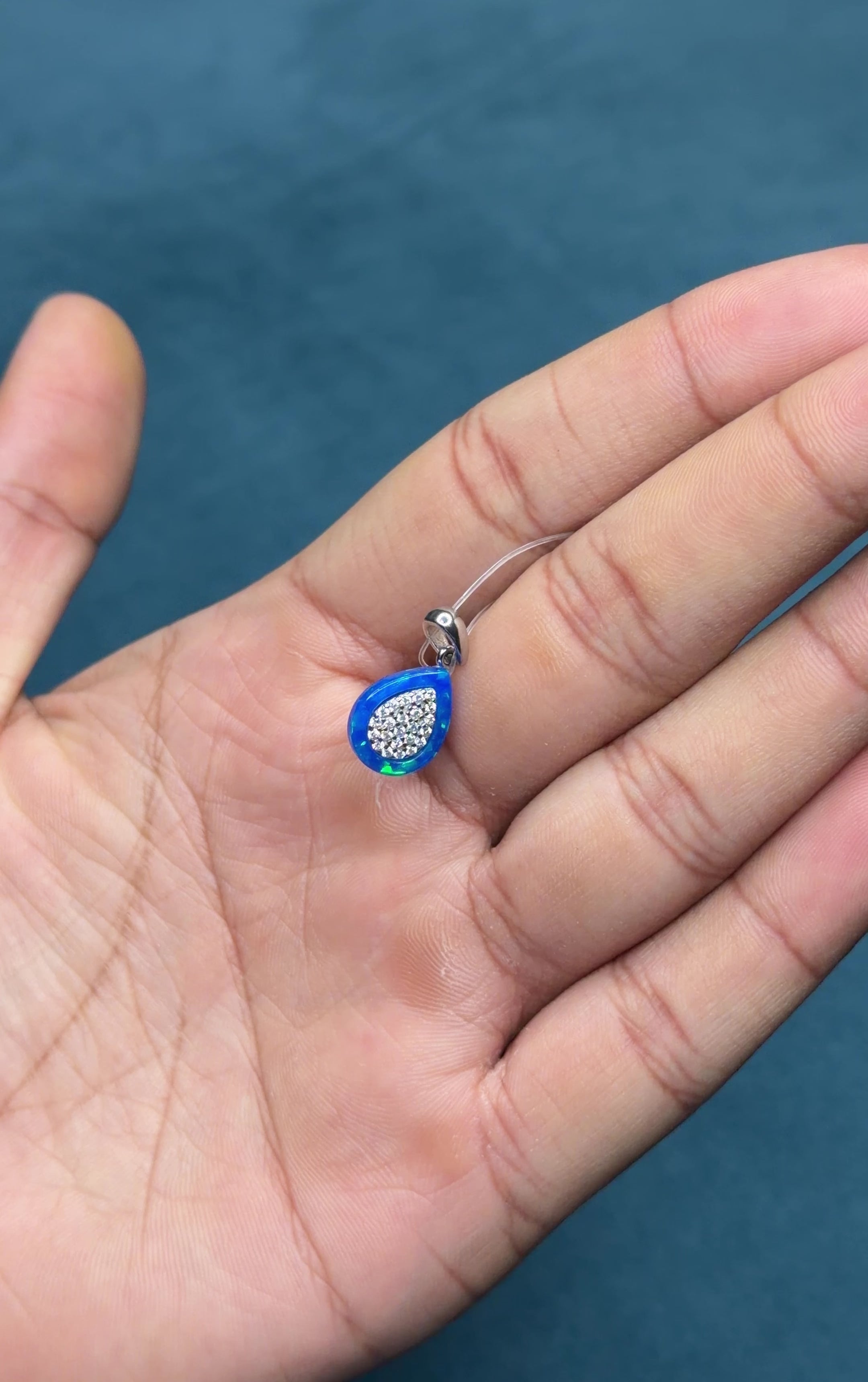 Teardrop Opal Pendant with Cubic Zirconia Halo 925 Sterling Silver