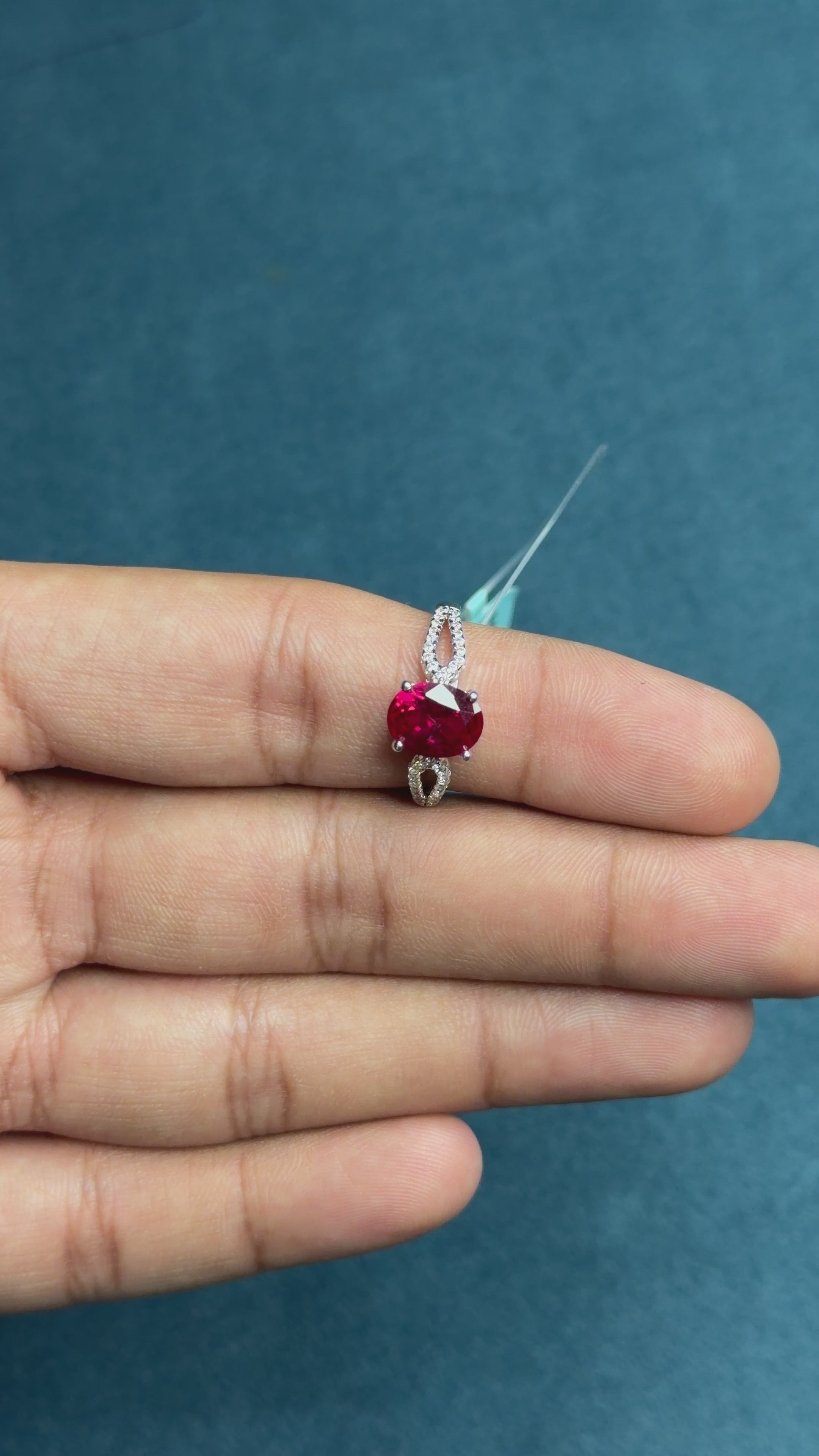 Red Stone Oval Halo Ring