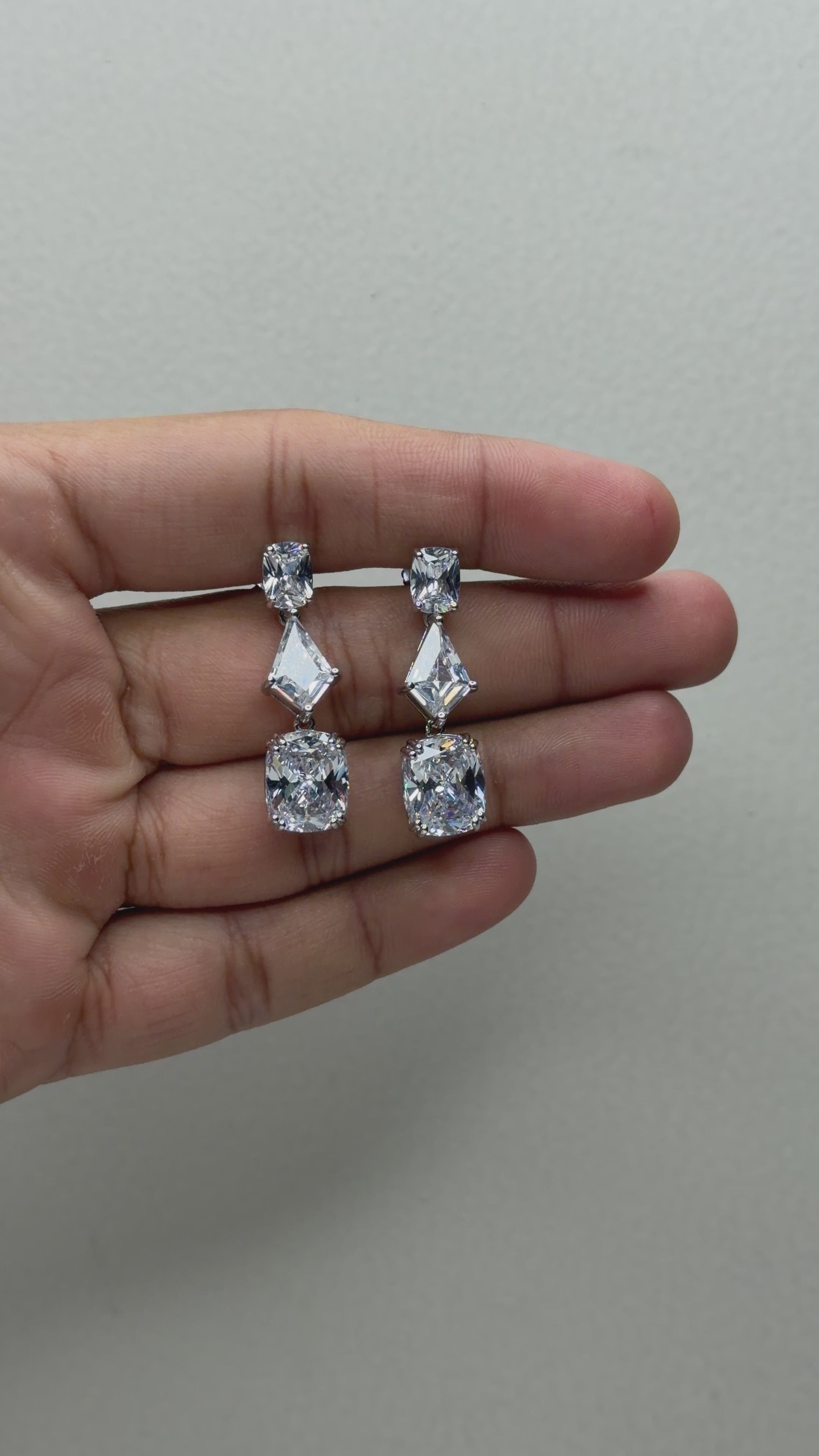 Cushion and Trillion Cut Drop Earrings in 925 Sterling Silver