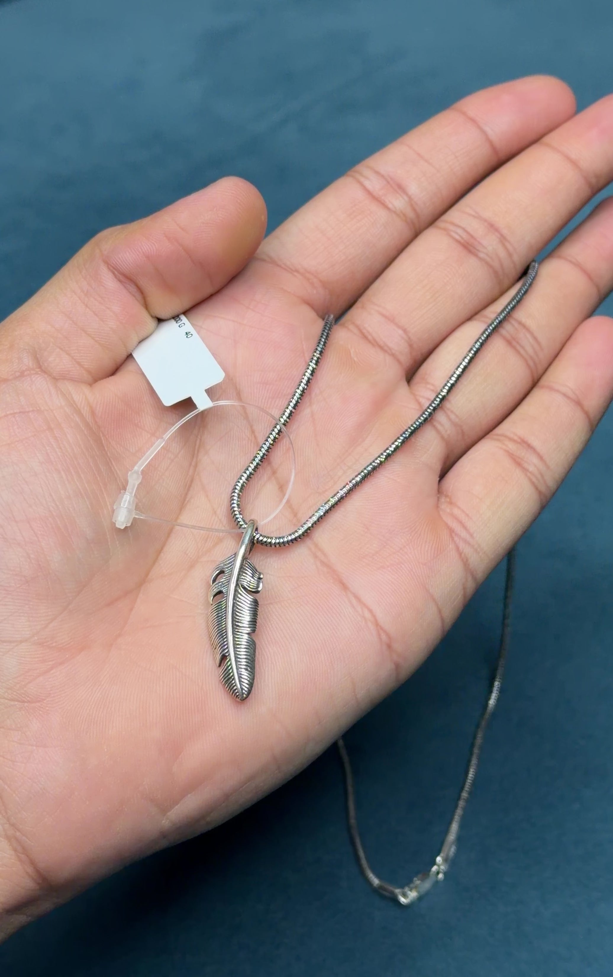 Silver Oxidized Feather Pendant