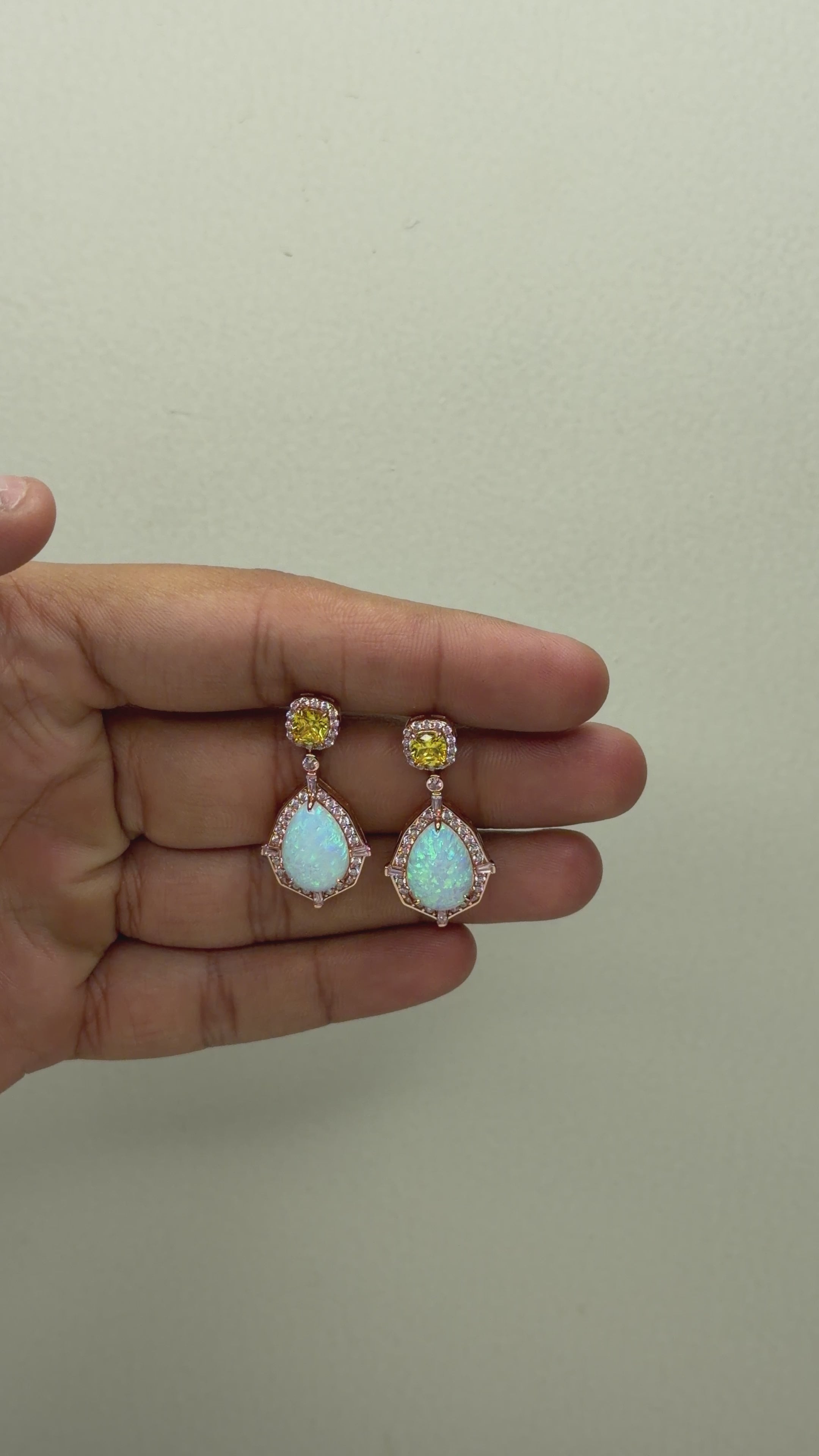 Rose Gold Plated Yellow Top Opal Drop Earrings