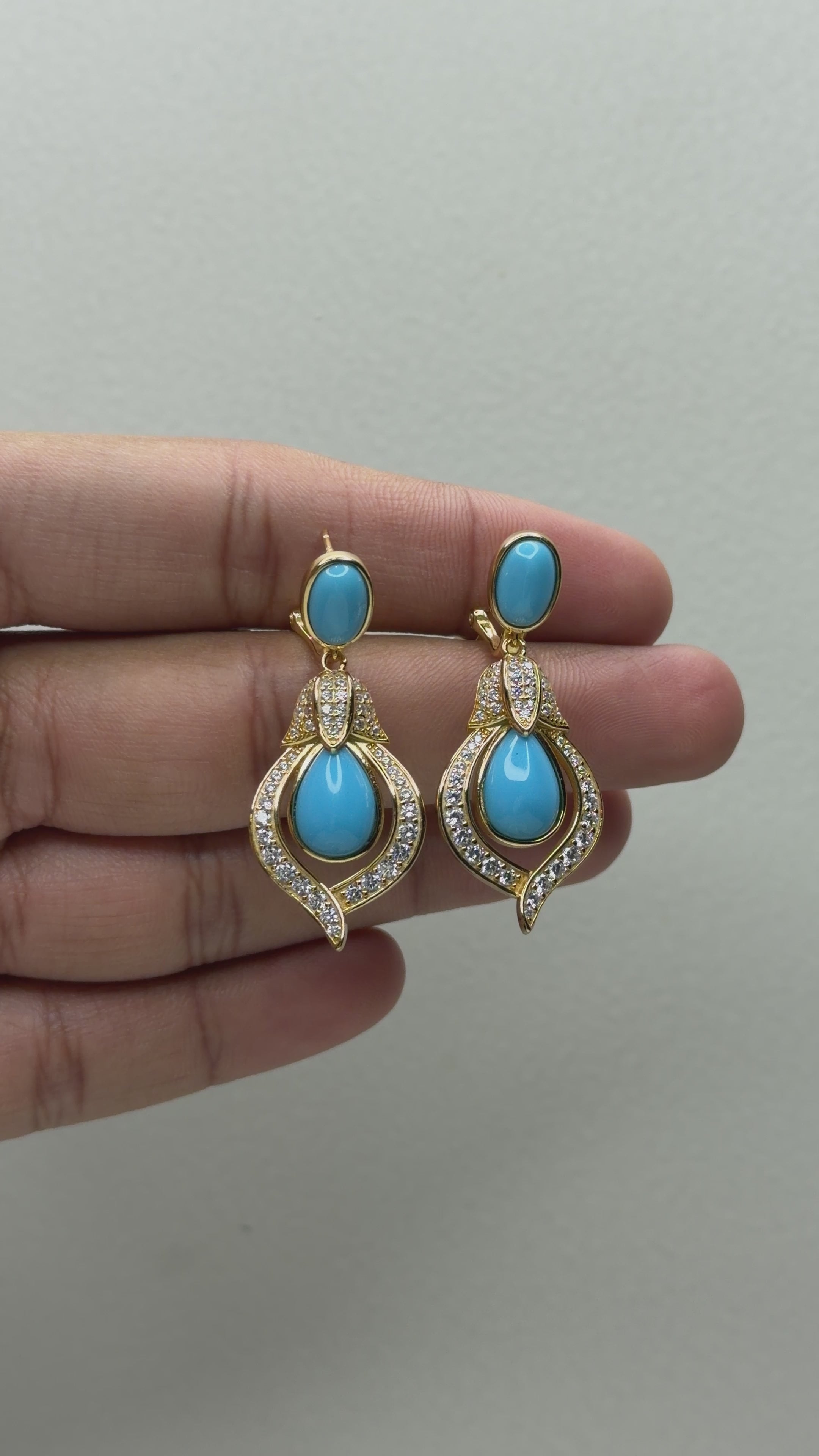 Turquoise Teardrop Pavé Statement Earrings