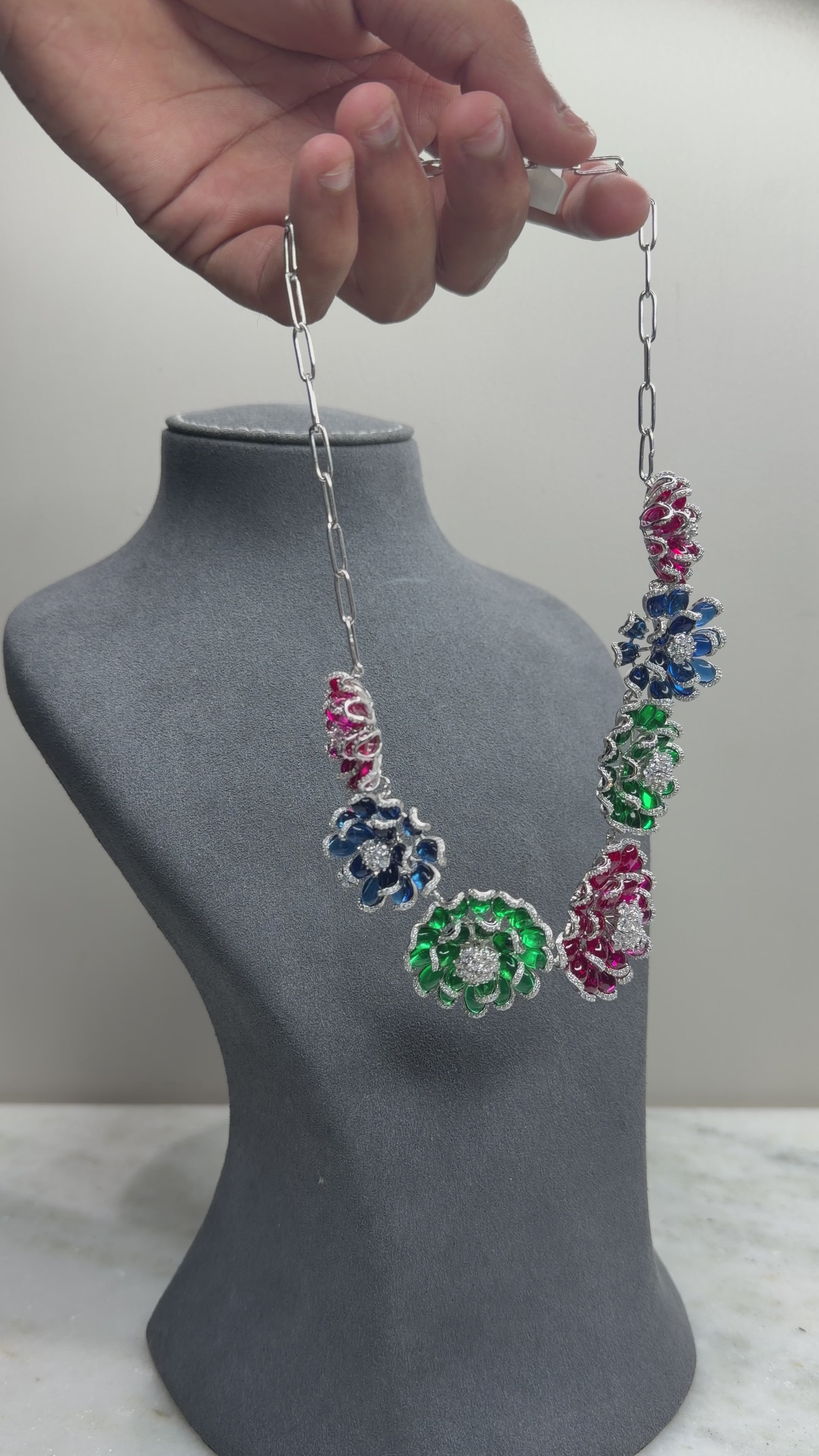 Multicolor Floral Gemstone Necklace and Earrings Set