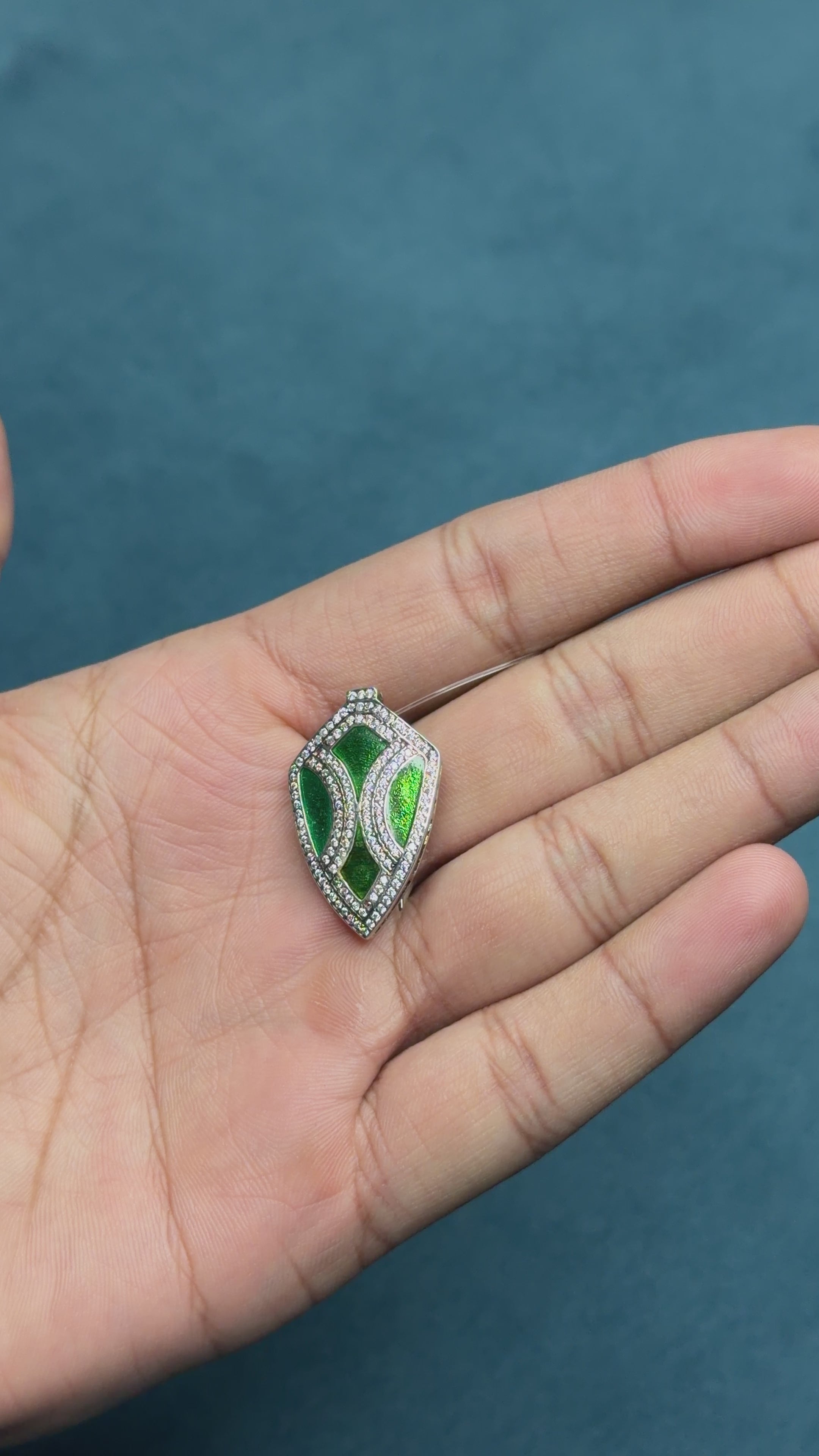 925 Sterling Silver Handcrafted Enamel Shield Pendant with Cubic Zirconia