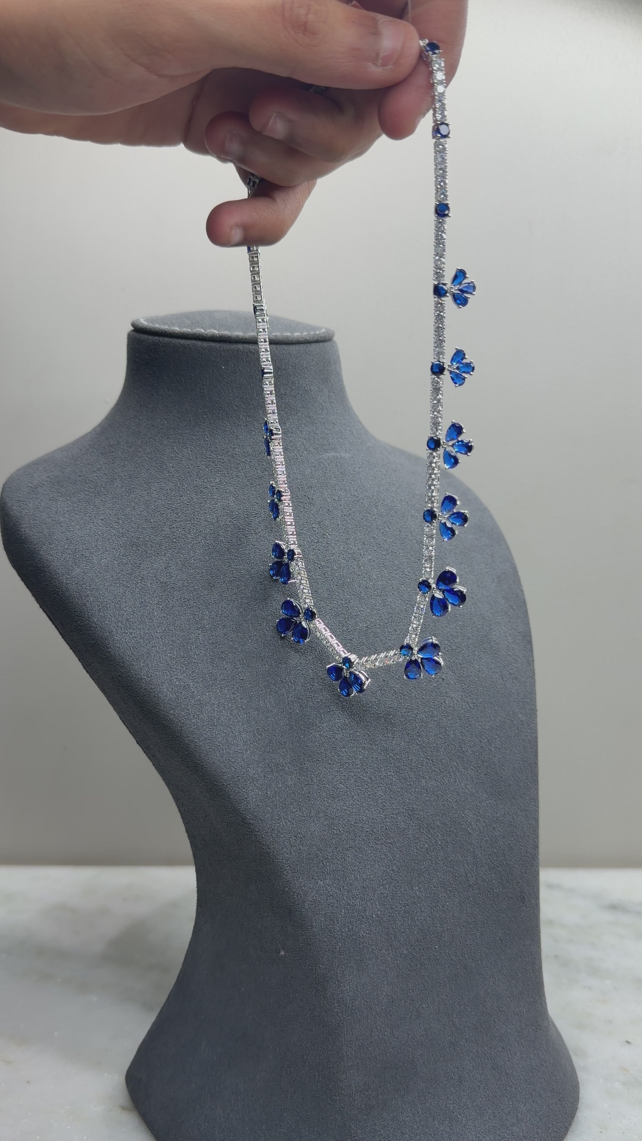 Blue Sapphire Drop Tennis Necklace