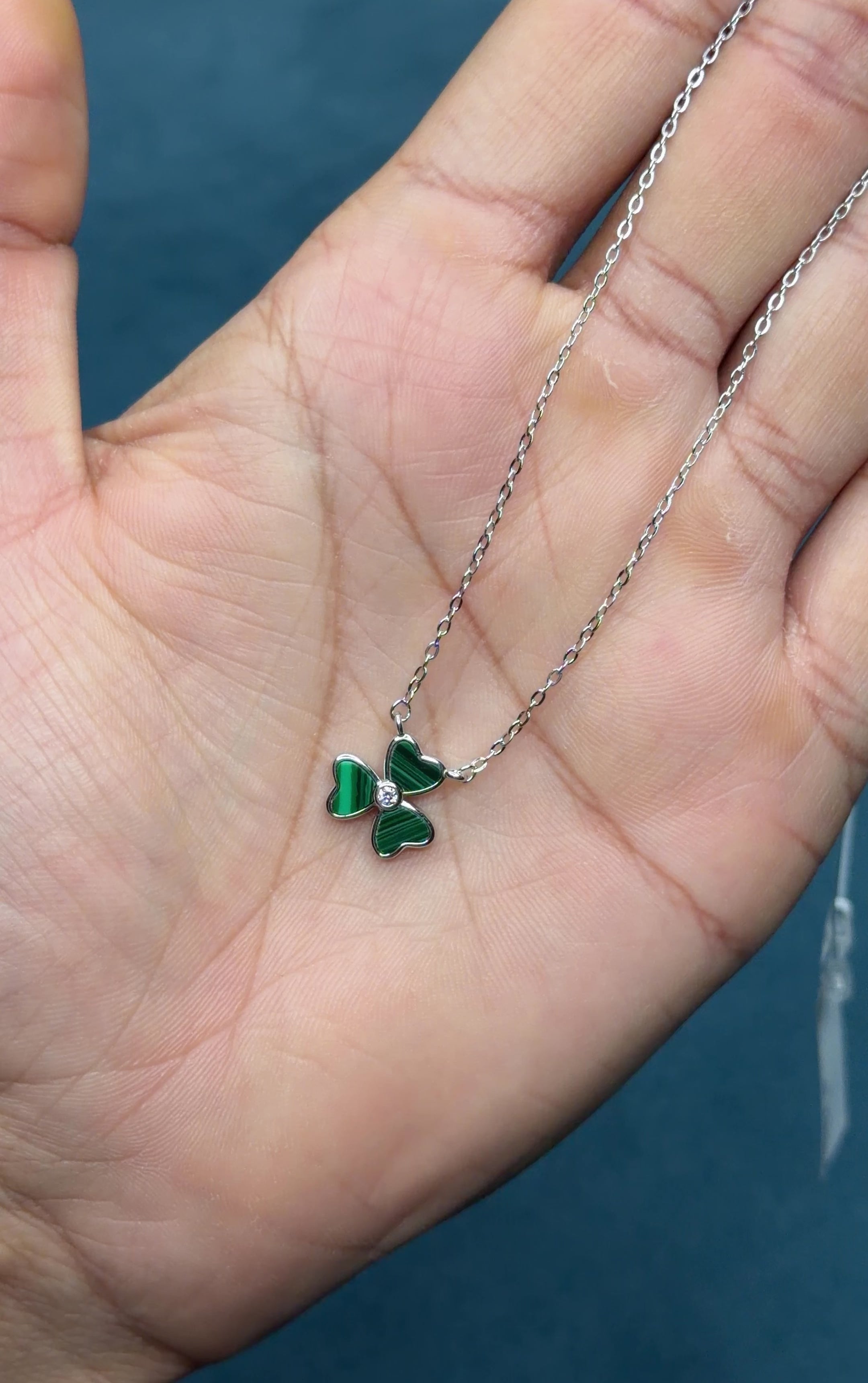 925 Sterling Silver Malachite Clover Pendant