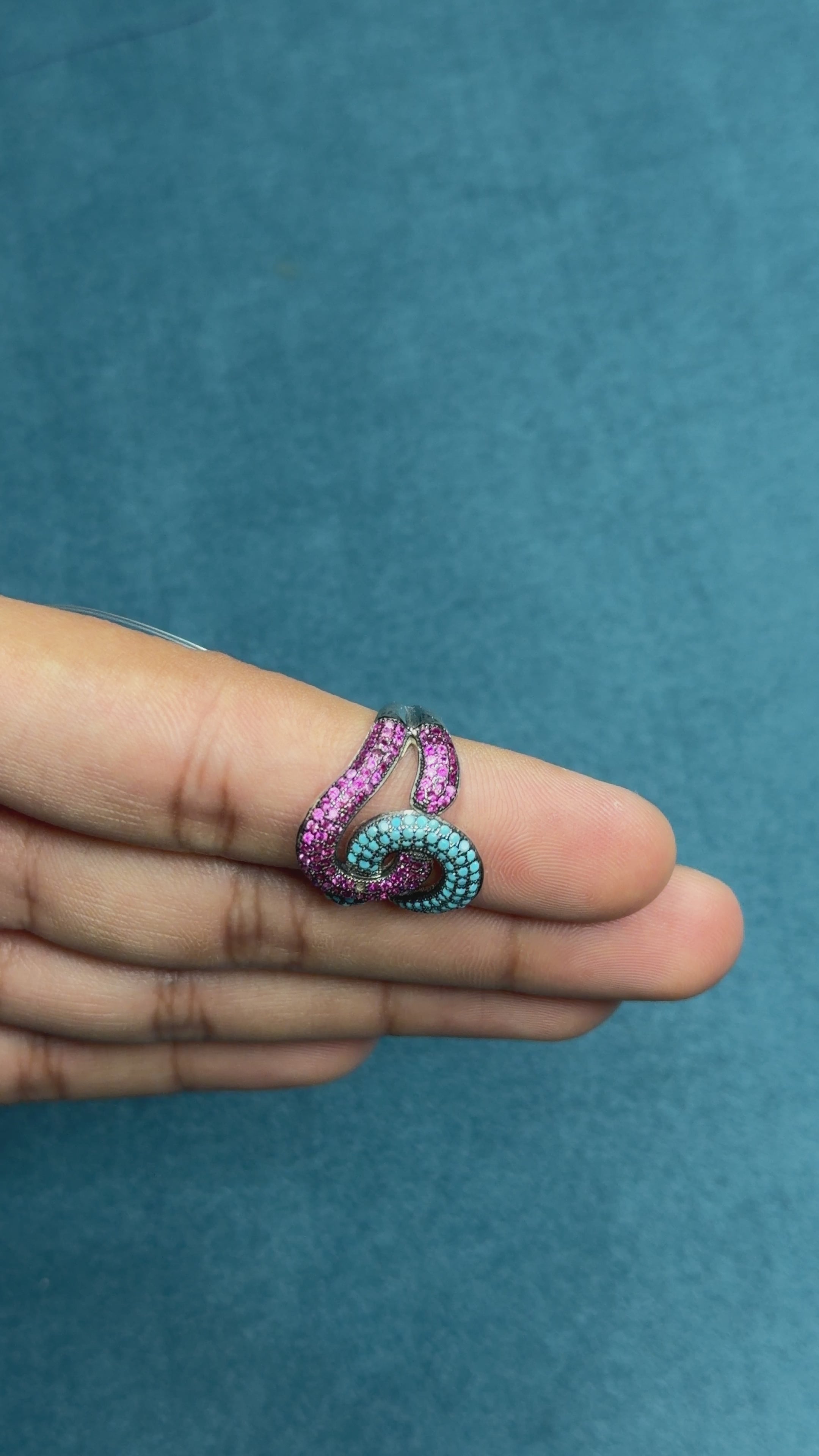 Turquoise & Pink CZ Swirl Ring 925 Sterling Silver